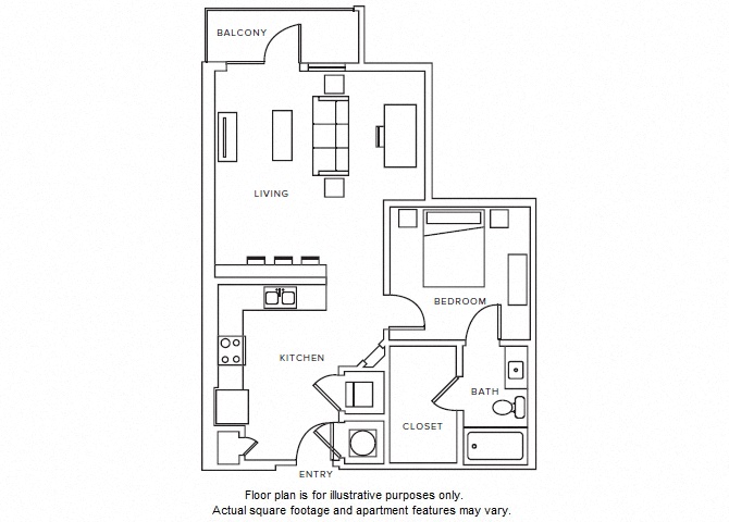 Floor plan for 1 bed, 1 bath, 777 sqft